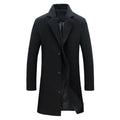 Men Light Weight Woolen Jacket Solid Color Single-Breasted Lapel Long Coat Business Overcoat | D67