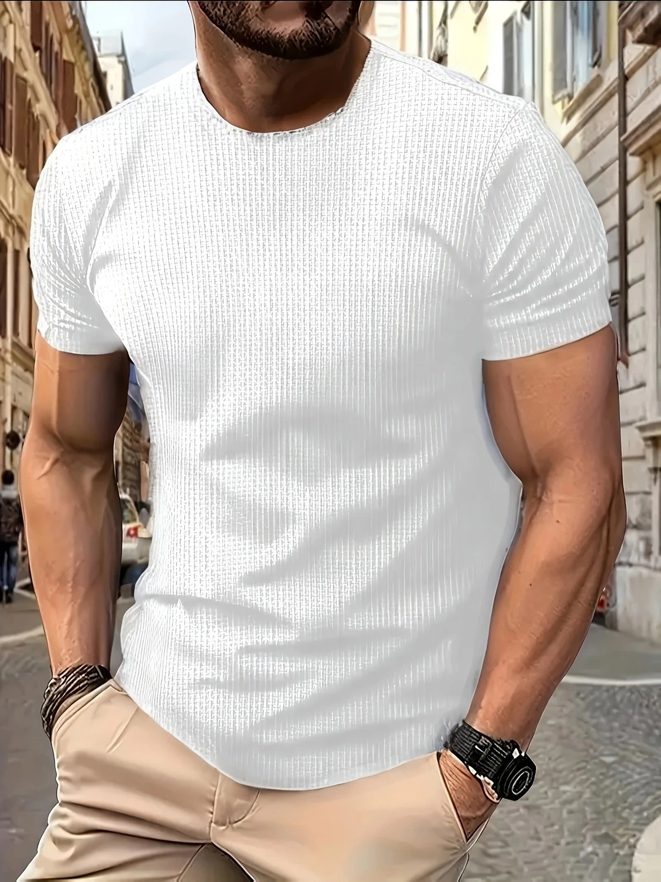 Men's Bamboo Stripe Short Sleeve T-Shirt Breathable, Stretchy Summer Casual Wear | 115 CSF