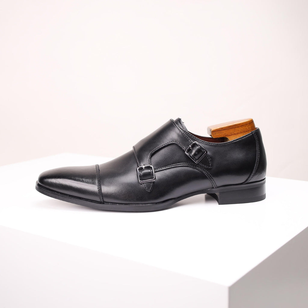 Men's Double Monk Strap Dress Shoes | Genuine Leather Business Oxfords with Height Boost | Square Toe Formal Footwear | HK5009-2