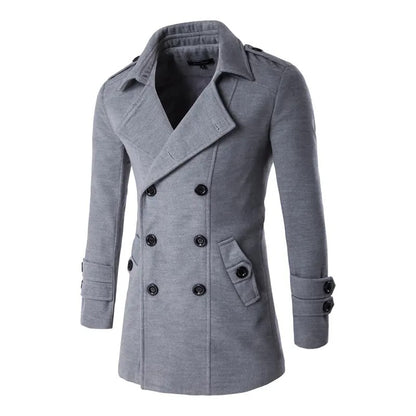 Men's Double breasted Woolen Coat Mid Length Slim Outerwear Trench Coat | 3013