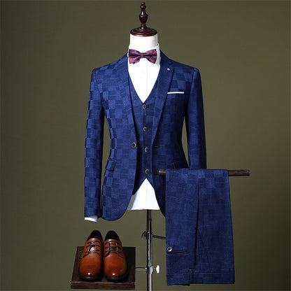 Completo da uomo 3 pezzi giacca+gilet+pantaloni moda formale sposo matrimonio festa abito smoking 