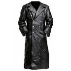 Vintage German Officer Black Leather Trench Coat Steampunk Gothic Long Halloween Costume | ZM100