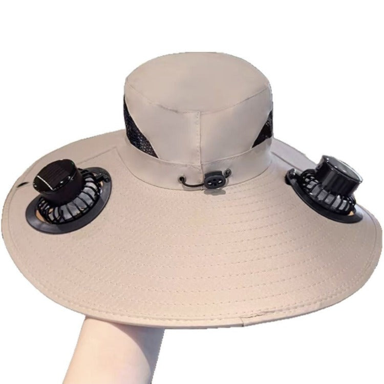 Unisex Cooling Fishing Fan Hat Summer Outdoor Adjustable Fan Bucket Hat with Face Cover - UV Protection