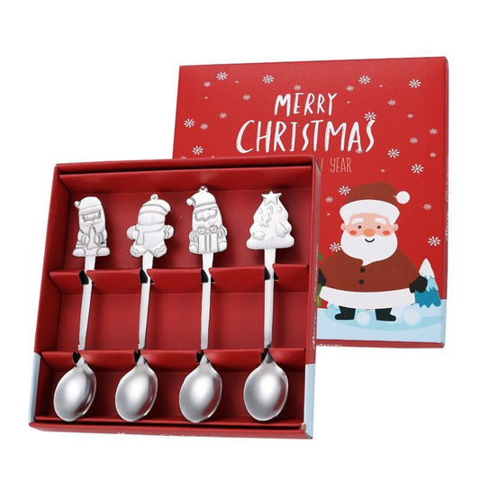 4PCS Christmas Stainless Steel Coffee & Dessert Spoons - Festive Tableware & Gift Set |