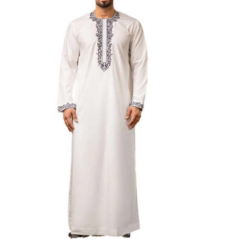 Men's Long-Sleeve Embroidered Arab Robe Traditional Ethnic Muslim Style Thobe | 84426