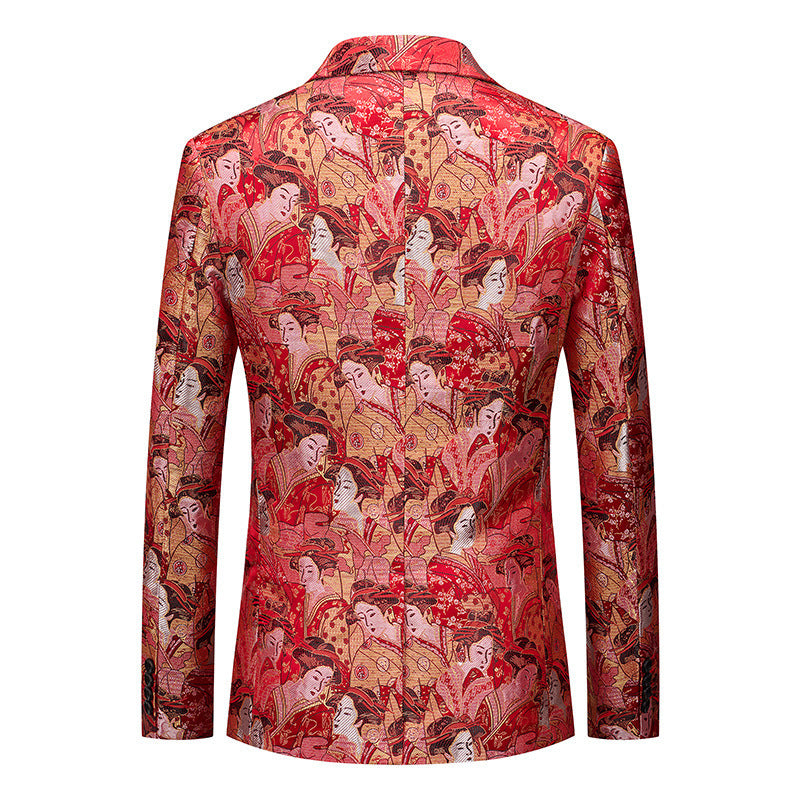 Men's Figure Jacquard Slim Fit Blazer | Single-Button Party & Banquet Jacket | Breathable Formal Wear for Nightclub & Events | 2609