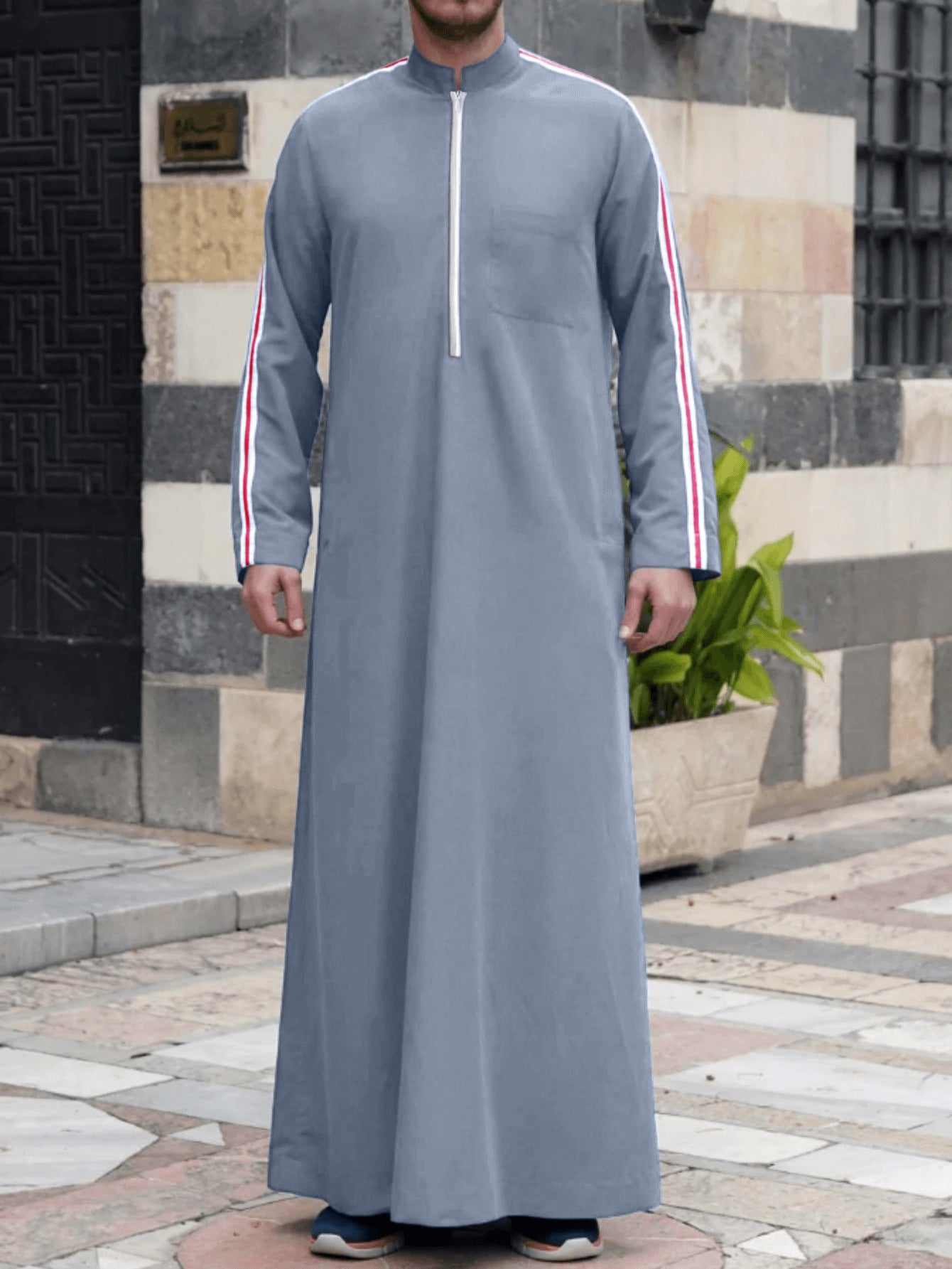 Men's Casual Ethnic Style Arabian Robe Solid Color Patchwork Design for Modern Elegance | 852145