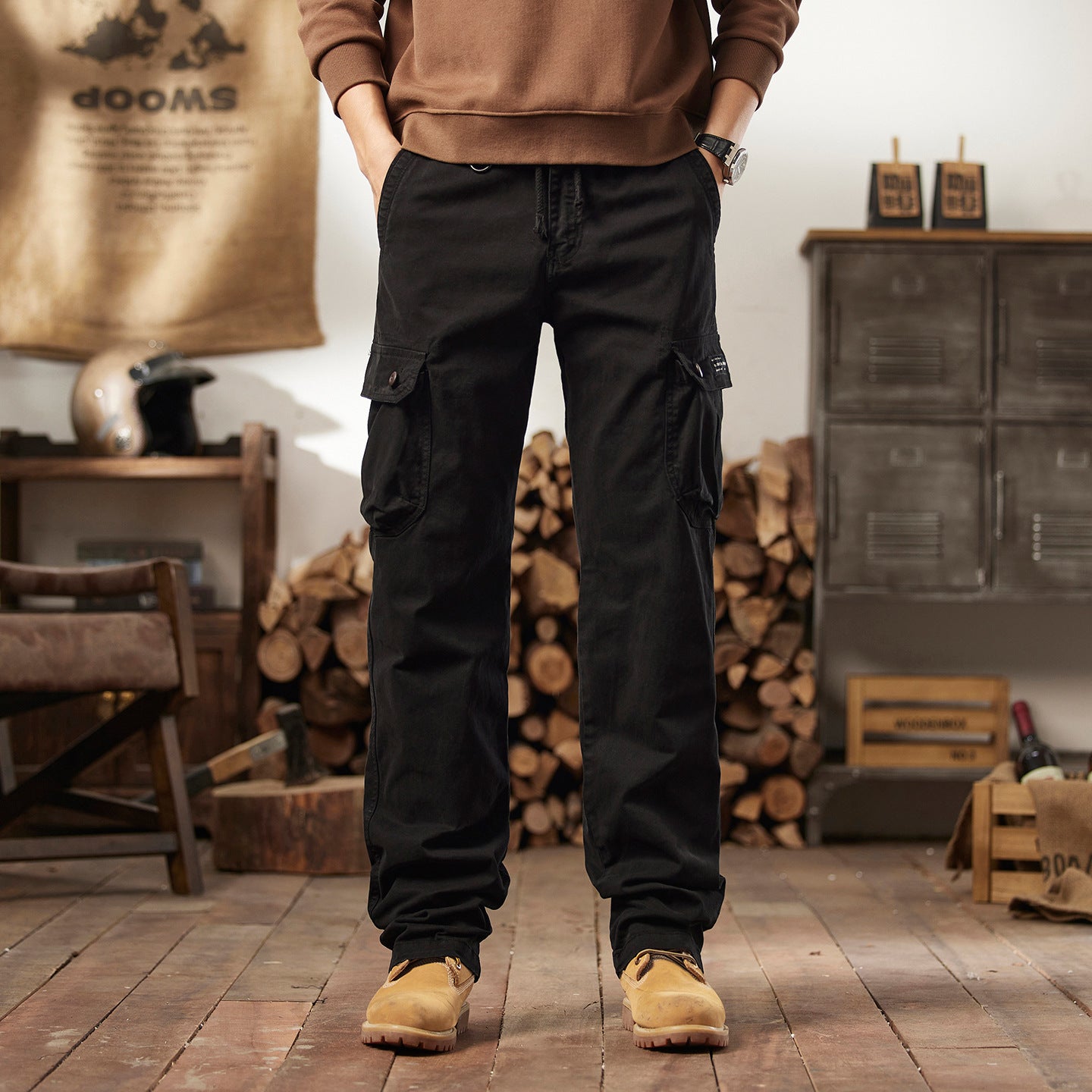 G-Stone Multi-Pocket Cotton Cargo Pants | Men‘s Outdoor Tactical Trousers | Relaxed Straight Leg Hiking & Work Pants | 8558