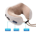Electric Rechargeable Travel Pillow Relax Massager Heated Vibrating Soft Neck Massage