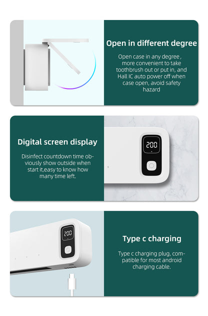 UVC Toothbrush Sterilizer Wall-Mounted Family Holder with USB Charging & Fan Drying | S138