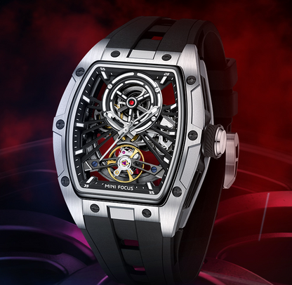 MINIFOCUS MF0603G Skeleton Automatic Watch for Men | Stainless Steel Barrel Case | Mechanical Wristwatch with Luminous Hands | MF0603G