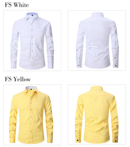 Men's Long Sleeve Shirt Striped Business Solid Color Work Formal Casual Shirt | FS05