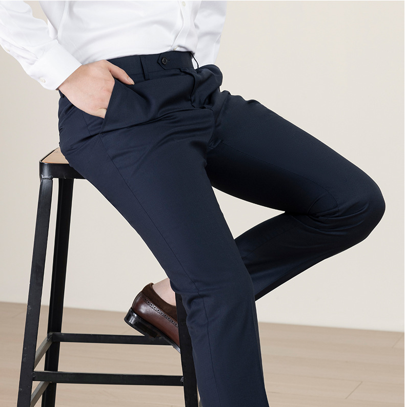 LUOHAO Men's 100% Wool Dress Trousers | Machine-Washable Business Suit Pants | Premium Straight Fit Office Trousers | LKM9901