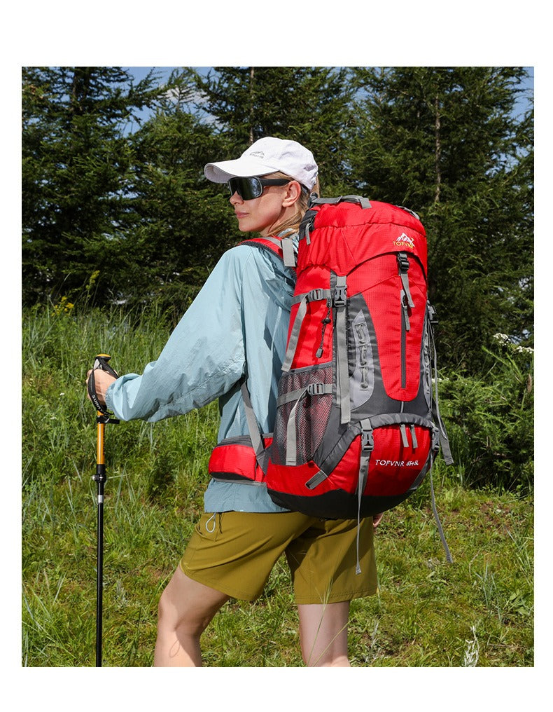 65+5L Outdoor Hiking Backpack – Large Capacity Waterproof Trekking Rucksack with Reflective Strips & Expandable Design | 2201