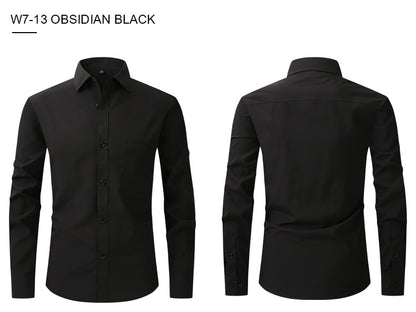 Men Elasticity Formal Dress Shirt Long Sleeve Wedding Slim Fit Non-iron Shirts Top | W7