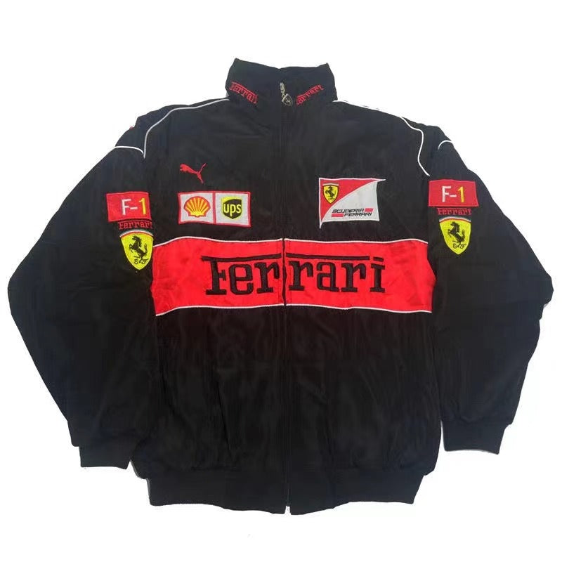 F1 Ferrari Embroidered Racing Suit Jacket Retro Style Motorcycle Riding Jack Daniel Jacket for Spring & Autumn