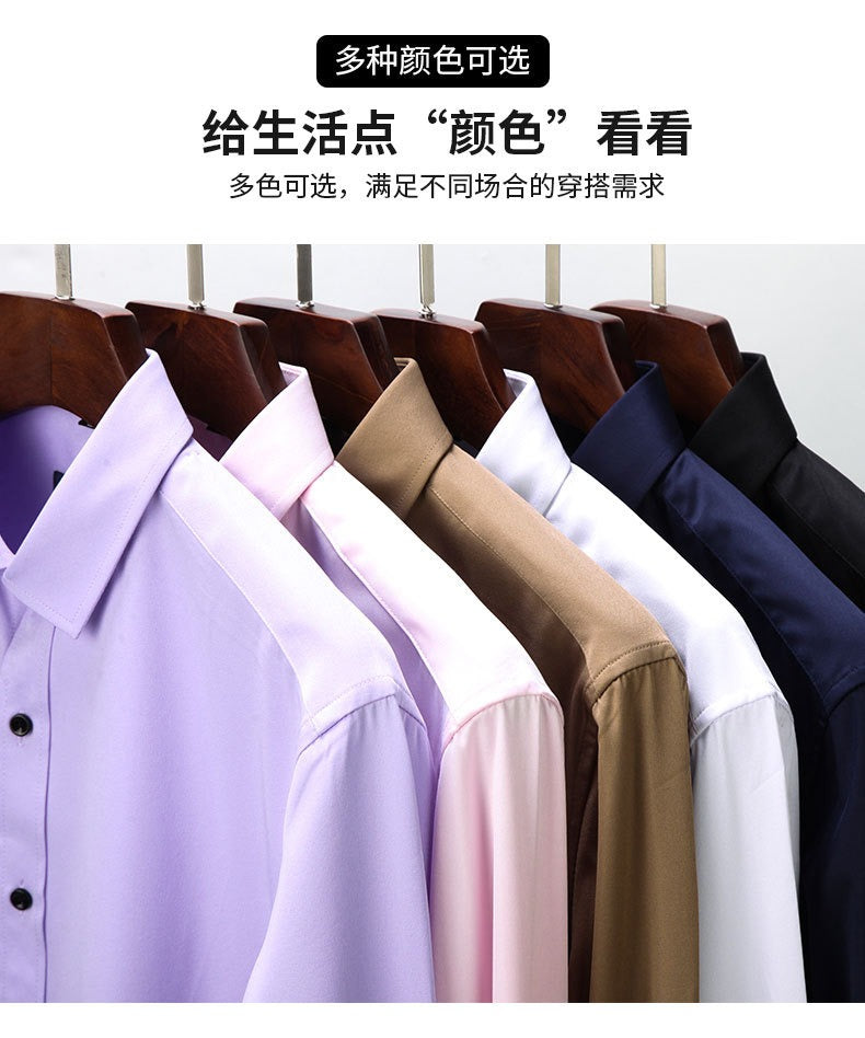 Men's Dress Shirts Classic Long Sleeve Solid Color Designer Silk Business Shirts | 2-7