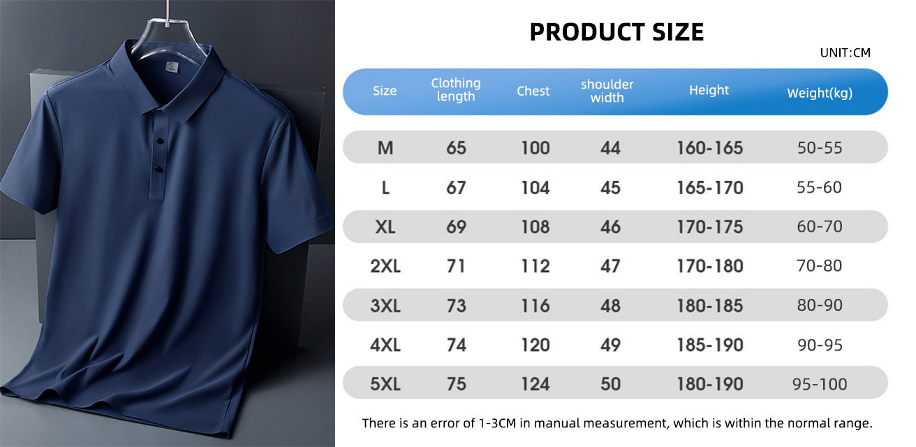 Men's Summer Seamless Ice Silk T-shirt Solid Color Short Sleeve Casual Stretch Polo Shirt | Y678