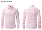 Men Elasticity Formal Dress Shirt Long Sleeve Wedding Slim Fit Non-iron Shirts Top | W7