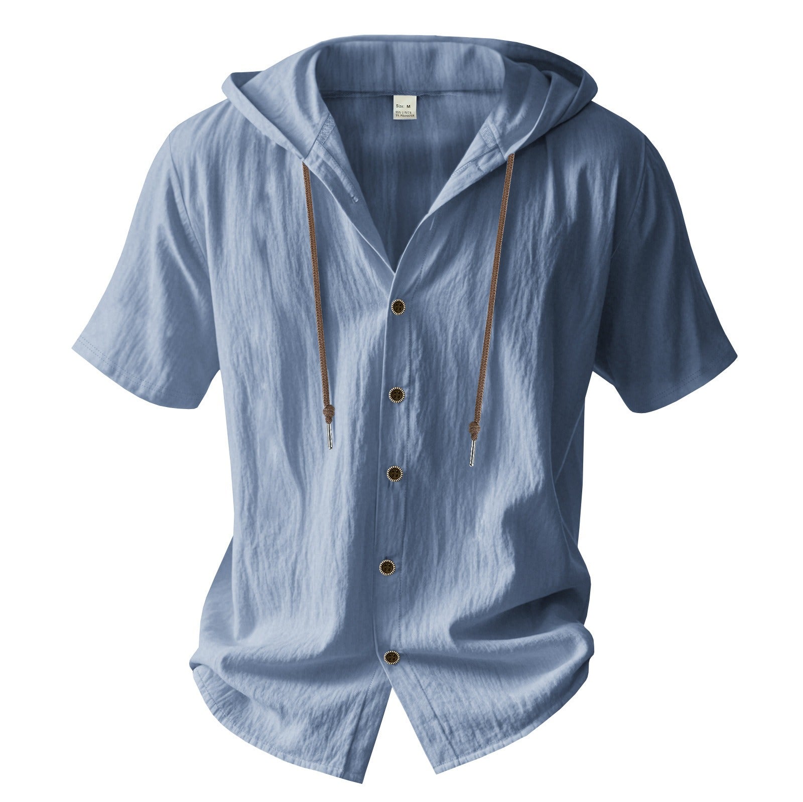 Men's Oversized Linen Hooded Shirt – Short Sleeve Amekaji Casual Summer Overshirt | 2455C