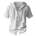 Men's Oversized Linen Hooded Shirt – Short Sleeve Amekaji Casual Summer Overshirt | 2455C