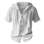 Men's Oversized Linen Hooded Shirt – Short Sleeve Amekaji Casual Summer Overshirt | 2455C