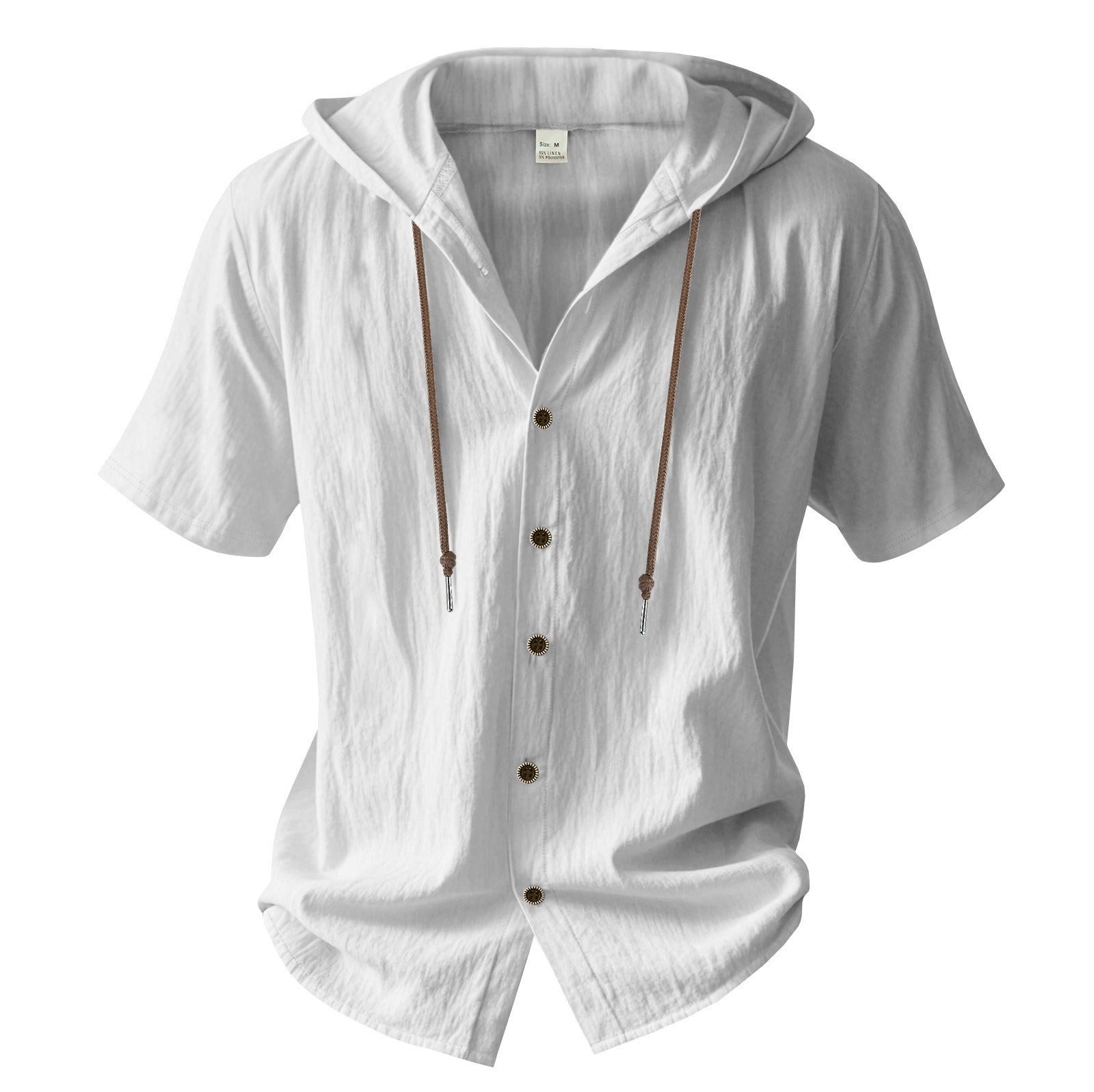 Men's Oversized Linen Hooded Shirt – Short Sleeve Amekaji Casual Summer Overshirt | 2455C