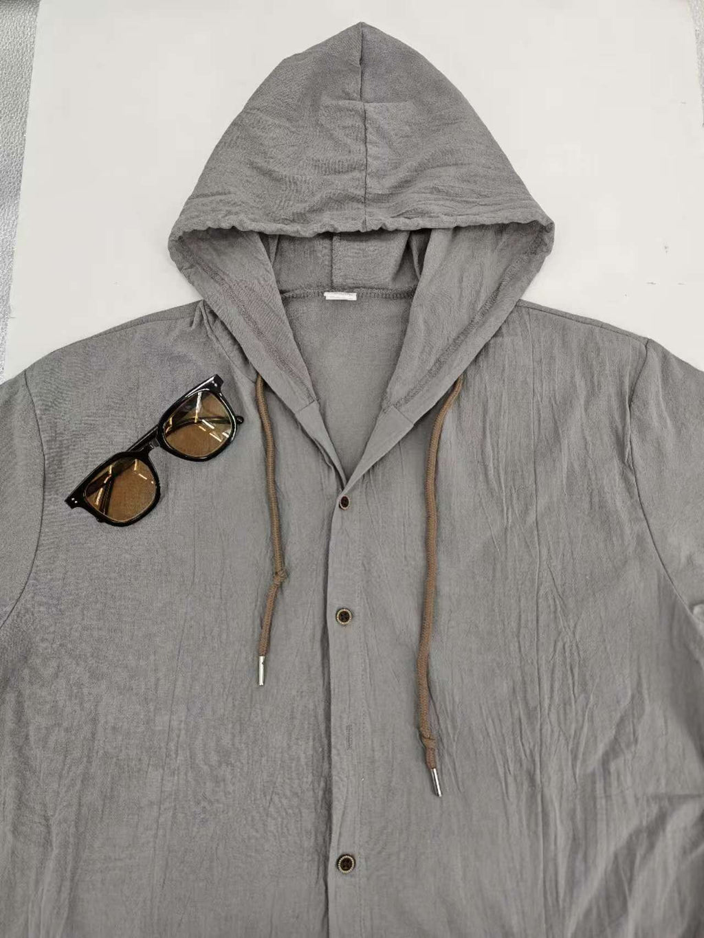 Men's Oversized Linen Hooded Shirt – Short Sleeve Amekaji Casual Summer Overshirt | 2455C