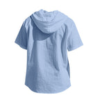Men's Oversized Linen Hooded Shirt – Short Sleeve Amekaji Casual Summer Overshirt | 2455C