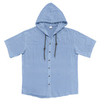 Men's Oversized Linen Hooded Shirt – Short Sleeve Amekaji Casual Summer Overshirt | 2455C