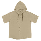 Men's Oversized Linen Hooded Shirt – Short Sleeve Amekaji Casual Summer Overshirt | 2455C