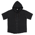 Men's Oversized Linen Hooded Shirt – Short Sleeve Amekaji Casual Summer Overshirt | 2455C