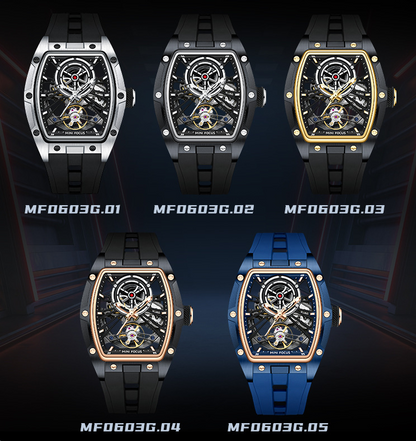 MINIFOCUS MF0603G Skeleton Automatic Watch for Men | Stainless Steel Barrel Case | Mechanical Wristwatch with Luminous Hands | MF0603G