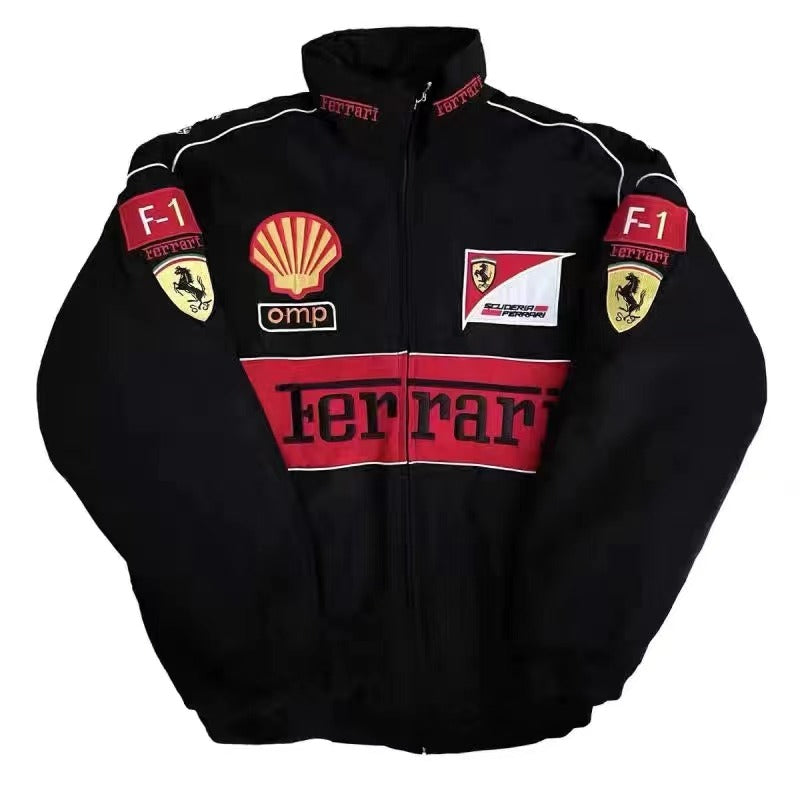 F1 Ferrari Embroidered Racing Suit Jacket Retro Style Motorcycle Riding Jack Daniel Jacket for Spring & Autumn