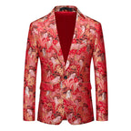 Men's Figure Jacquard Slim Fit Blazer | Single-Button Party & Banquet Jacket | Breathable Formal Wear for Nightclub & Events | 2609