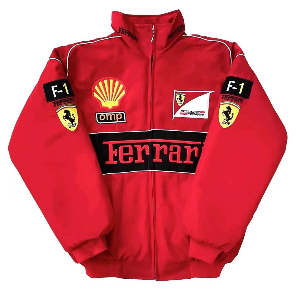 F1 Ferrari Embroidered Racing Suit Jacket Retro Style Motorcycle Riding Jack Daniel Jacket for Spring & Autumn