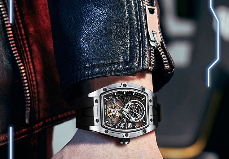 MINIFOCUS MF0603G Skeleton Automatic Watch for Men | Stainless Steel Barrel Case | Mechanical Wristwatch with Luminous Hands | MF0603G