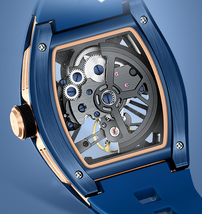 MINIFOCUS MF0603G Skeleton Automatic Watch for Men | Stainless Steel Barrel Case | Mechanical Wristwatch with Luminous Hands | MF0603G