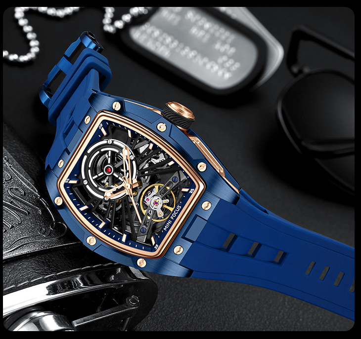 MINIFOCUS MF0603G Skeleton Automatic Watch for Men | Stainless Steel Barrel Case | Mechanical Wristwatch with Luminous Hands | MF0603G