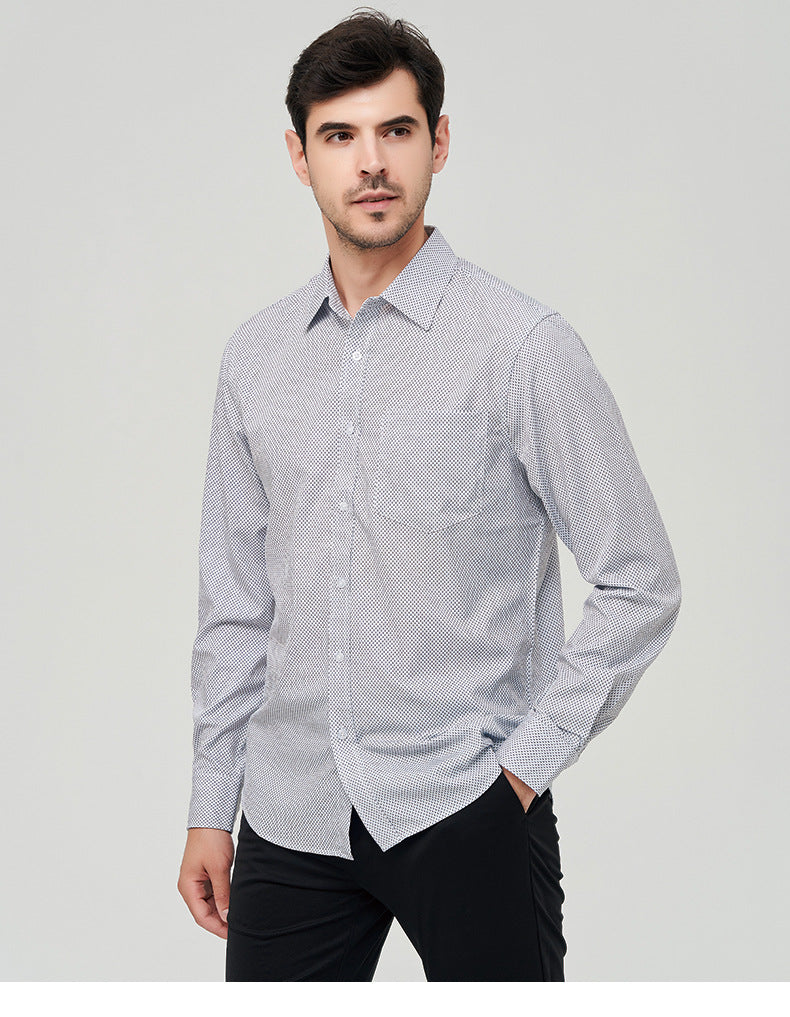 Men's Dress Shirts Long Sleeves Elastic Wrinkle Formal Business Camisas Shirts | A7