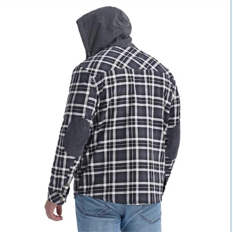 Men's Plaid Checked Shirt Jacket Plus Size Velvet Lined Windproof Warm Hooded Cotton Coat | 3252