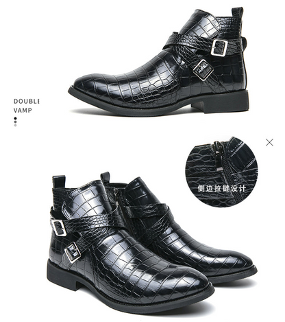 Zipper Embossed High Top Leather Shoes Men Vintage Martin Boots | 6805