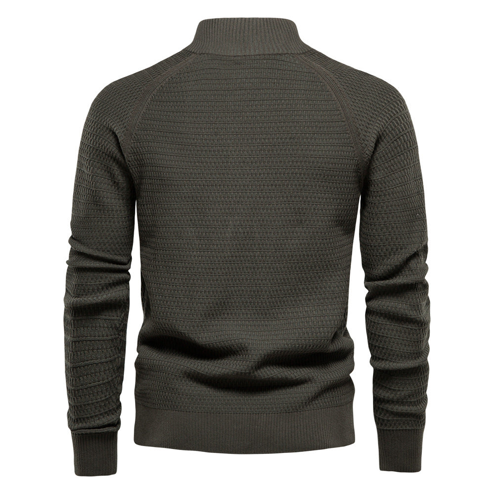 Men’s Winter Full-Zip Cardigan Sweater – High-Stretch Cotton Stand Collar Knit Top | Y324