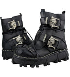 Men's Genuine Leather Harley Boots | Skull Design Motorcycle Ankle Boots | Waterproof & Anti-Slip Work Boots | 1809
