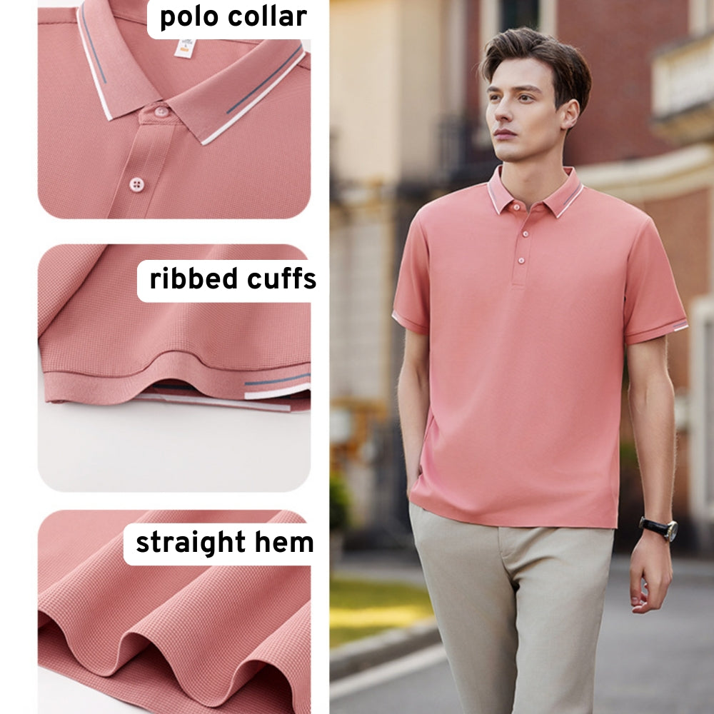 Men’s Antibacterial Ice Silk Polo Shirt | Breathable Wrinkle-Resistant Summer Business Casual Tee | L11-50326