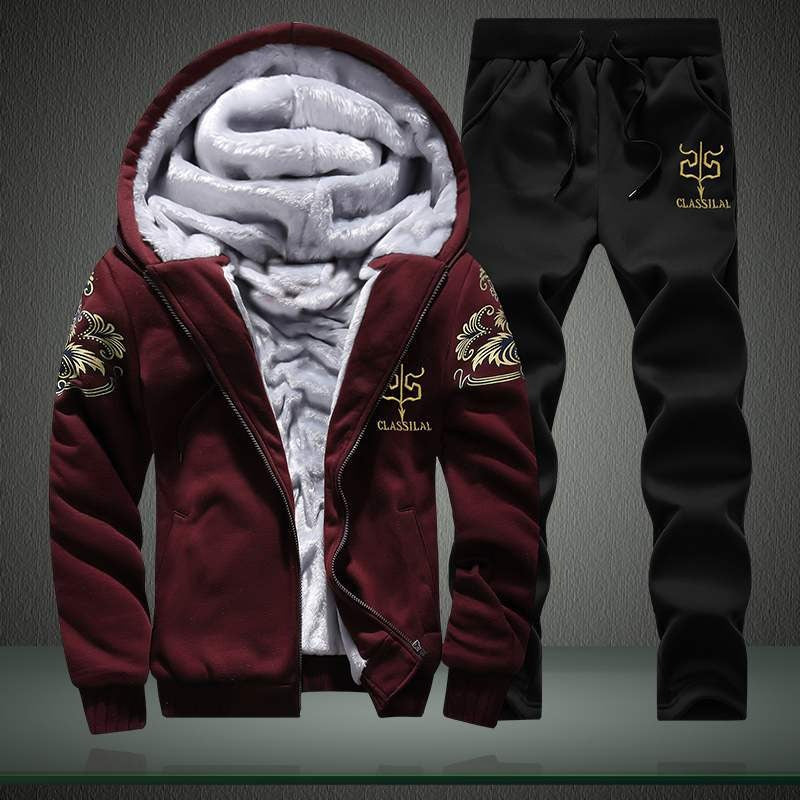 Men's Winter Tracksuit Fleece Lined Sweatshirt Hoodie Jacket Coat Pant Sweat Suit