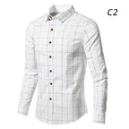 Men's 100% Cotton Long Sleeve Plaid Slim Fit Button Down Dress Shirt | 228-CS27