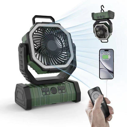 Ventilatore da campeggio portatile ricaricabile per esterni con gancio Ventilatore da tavolo USB con luce LED di emergenza e power bank per picnic, escursionismo, pesca 