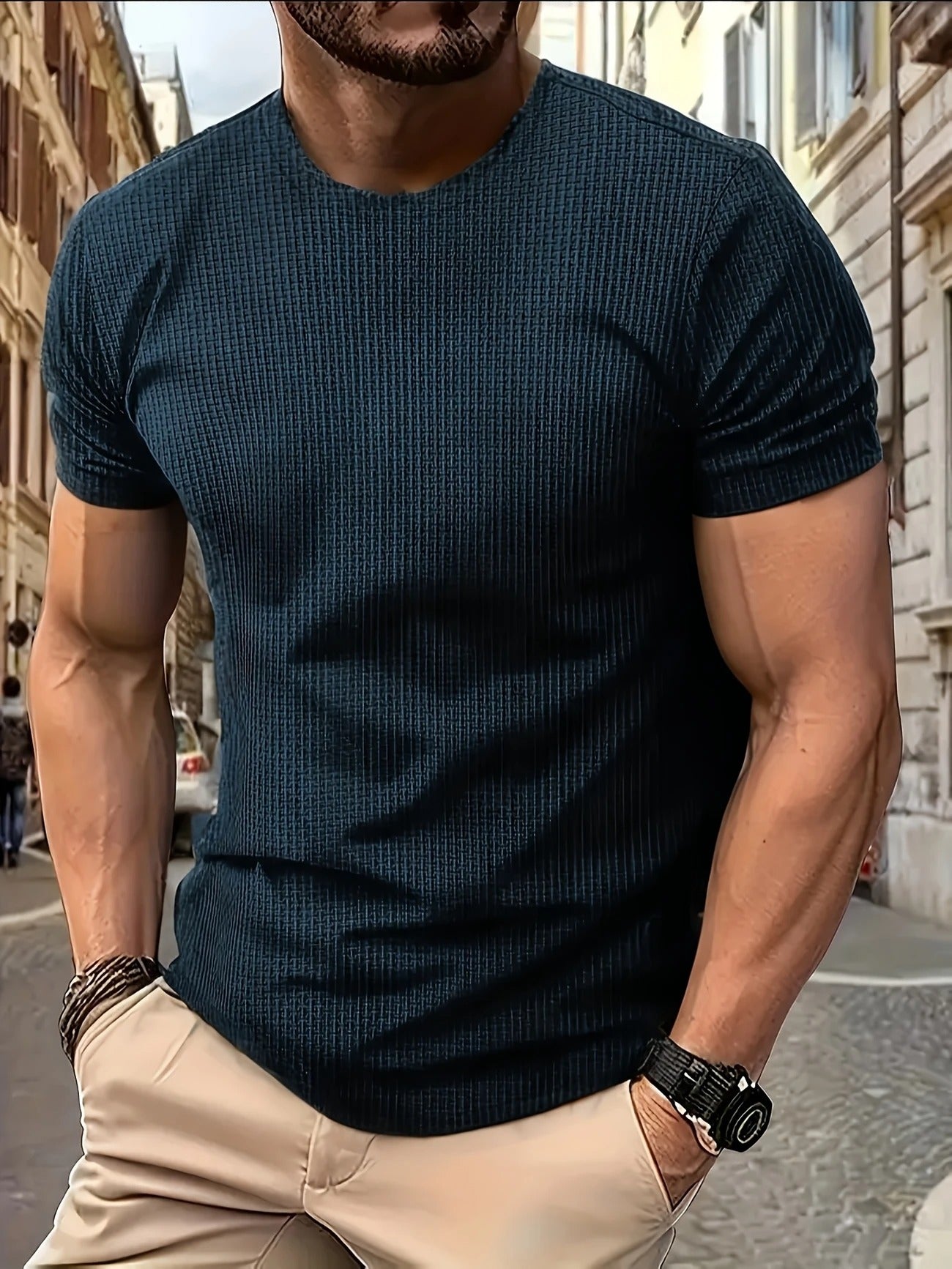 Men's Bamboo Stripe Short Sleeve T-Shirt Breathable, Stretchy Summer Casual Wear | 115 CSF