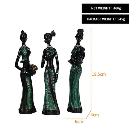 Home Décor Resin Craft Set 3pcs African Lady Figurine Statues Decorative Collectible Art Pieces | RRW001